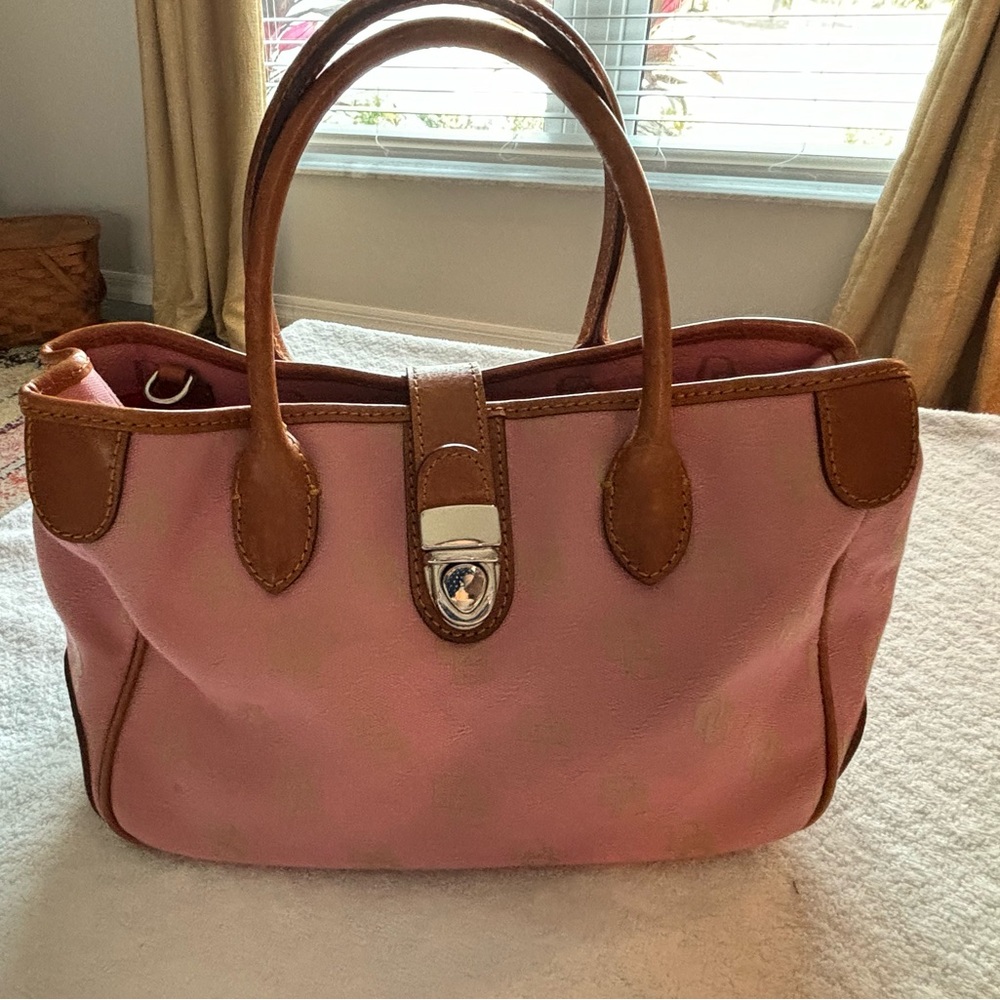 Dooney & Bourke pink fabric and leather satchel handbag